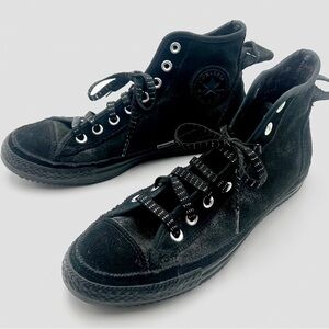 Converse All Star Black Glitter Leather Suede High Top Womans Size 10